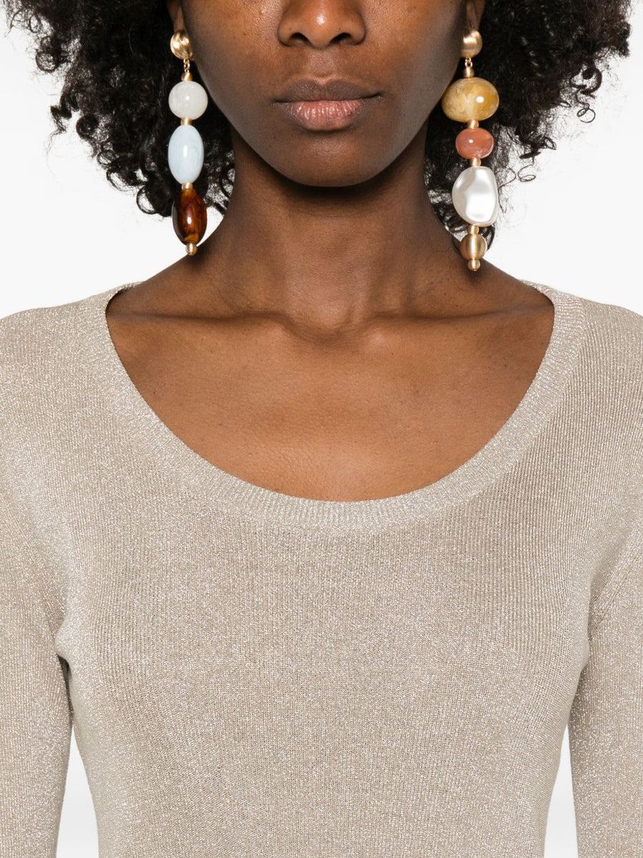 Fabiana Filippi Ivory Rib Knit Crewneck Sweater With Metallic Sheen For Women Everyday Luxury