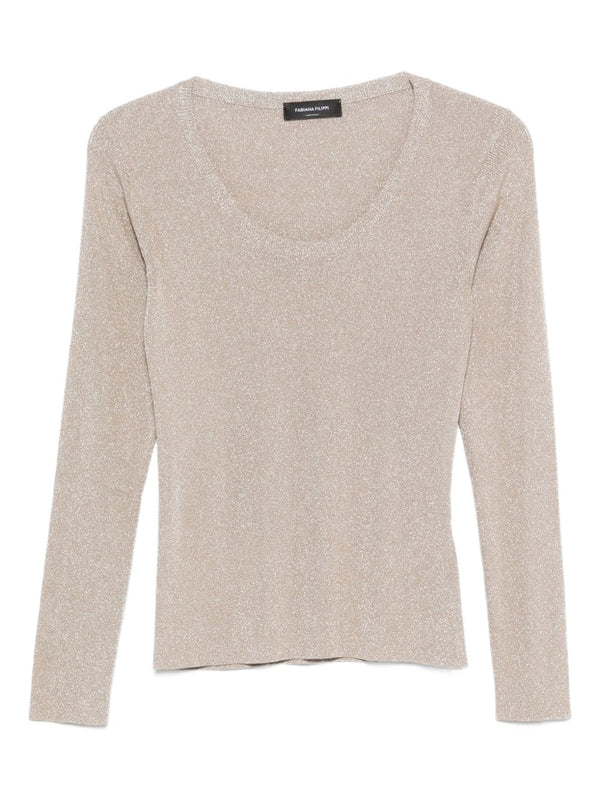 Fabiana Filippi Ivory Rib Knit Crewneck Sweater With Metallic Sheen For Women Everyday Luxury