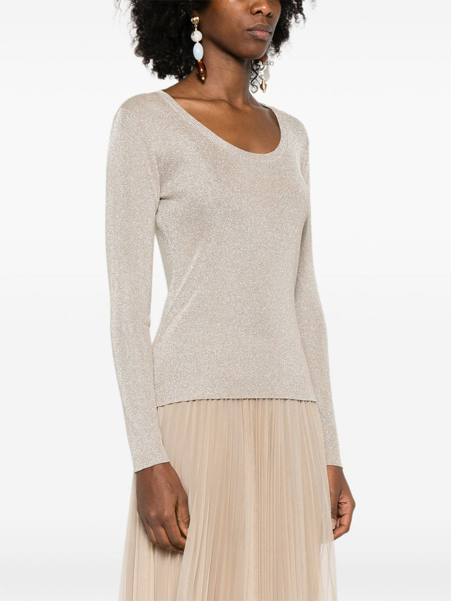 Fabiana Filippi Ivory Rib Knit Crewneck Sweater With Metallic Sheen For Women Everyday Luxury