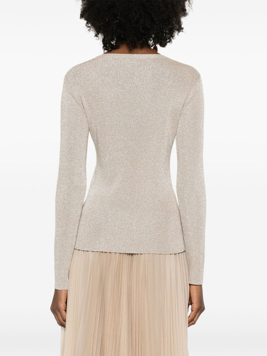 Fabiana Filippi Ivory Rib Knit Crewneck Sweater With Metallic Sheen For Women Everyday Luxury