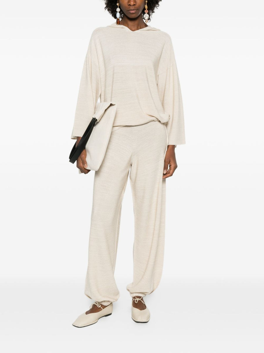 Fabiana Filippi Wool And Cotton Trousers For Women Luxurious Ivory Knit With Elastic Waistband And Cuffs