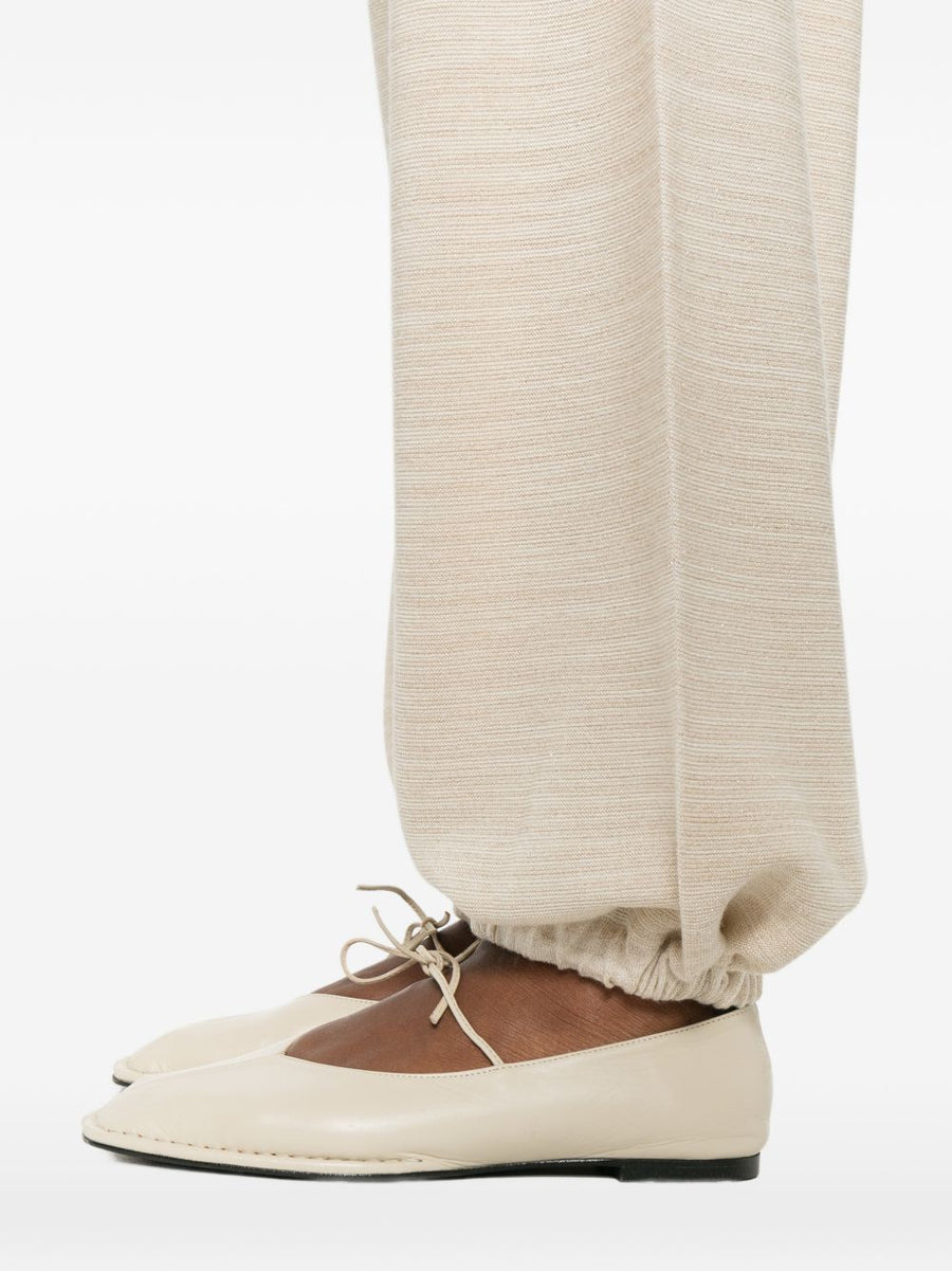Fabiana Filippi Wool And Cotton Trousers For Women Luxurious Ivory Knit With Elastic Waistband And Cuffs