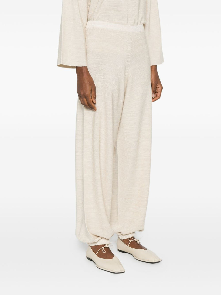 Fabiana Filippi Wool And Cotton Trousers For Women Luxurious Ivory Knit With Elastic Waistband And Cuffs