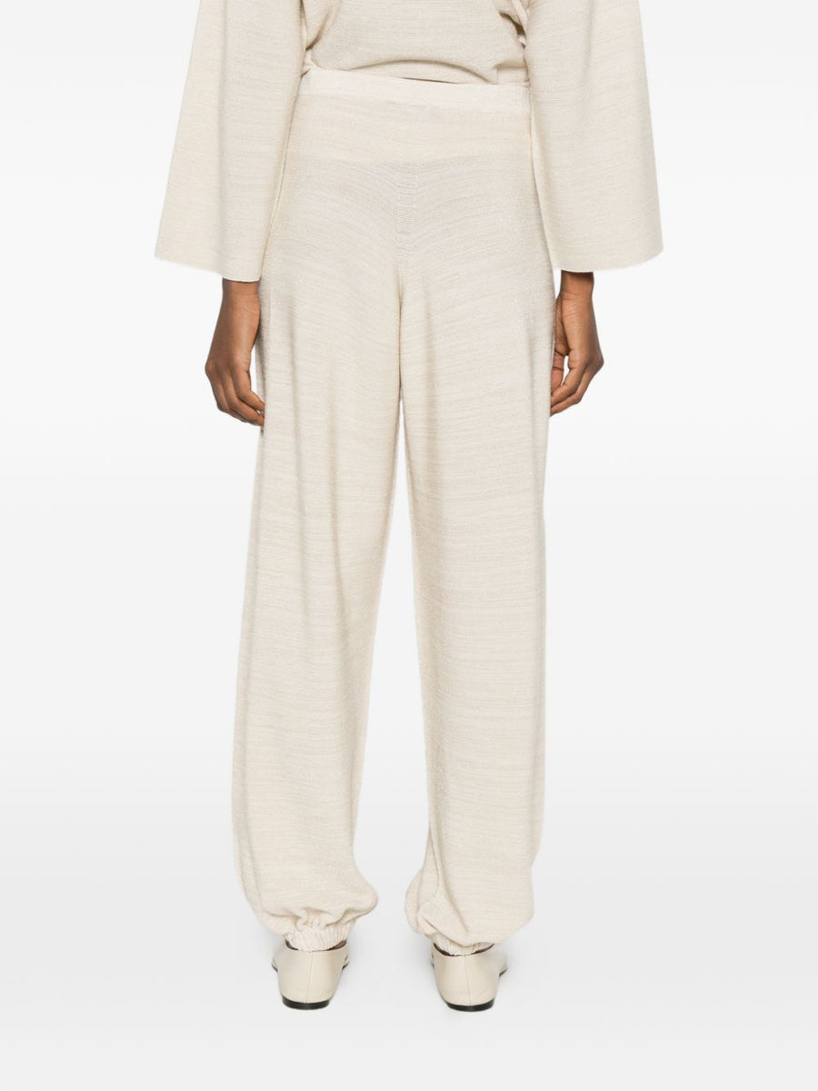 Fabiana Filippi Wool And Cotton Trousers For Women Luxurious Ivory Knit With Elastic Waistband And Cuffs