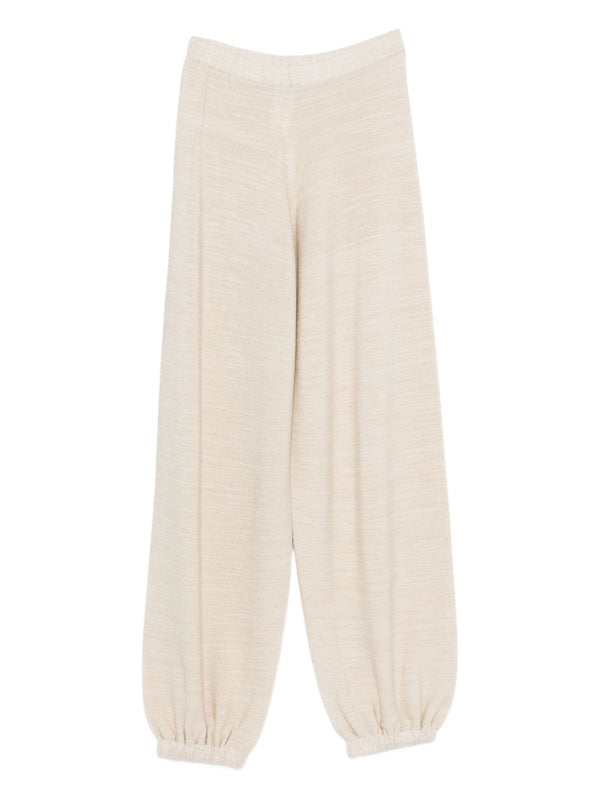 Fabiana Filippi Wool And Cotton Trousers For Women Luxurious Ivory Knit With Elastic Waistband And Cuffs