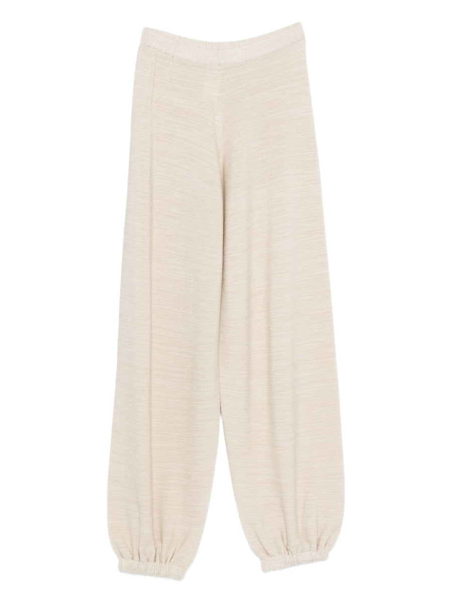 Fabiana Filippi Wool And Cotton Trousers For Women Luxurious Ivory Knit With Elastic Waistband And Cuffs