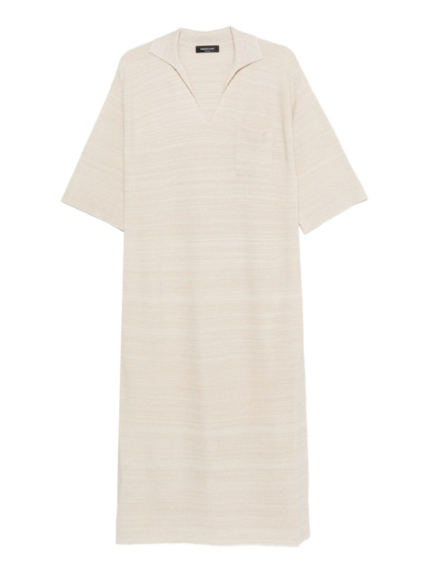 Fabiana Filippi V-neck tonal stripes collar Wool and cotton shirtdress