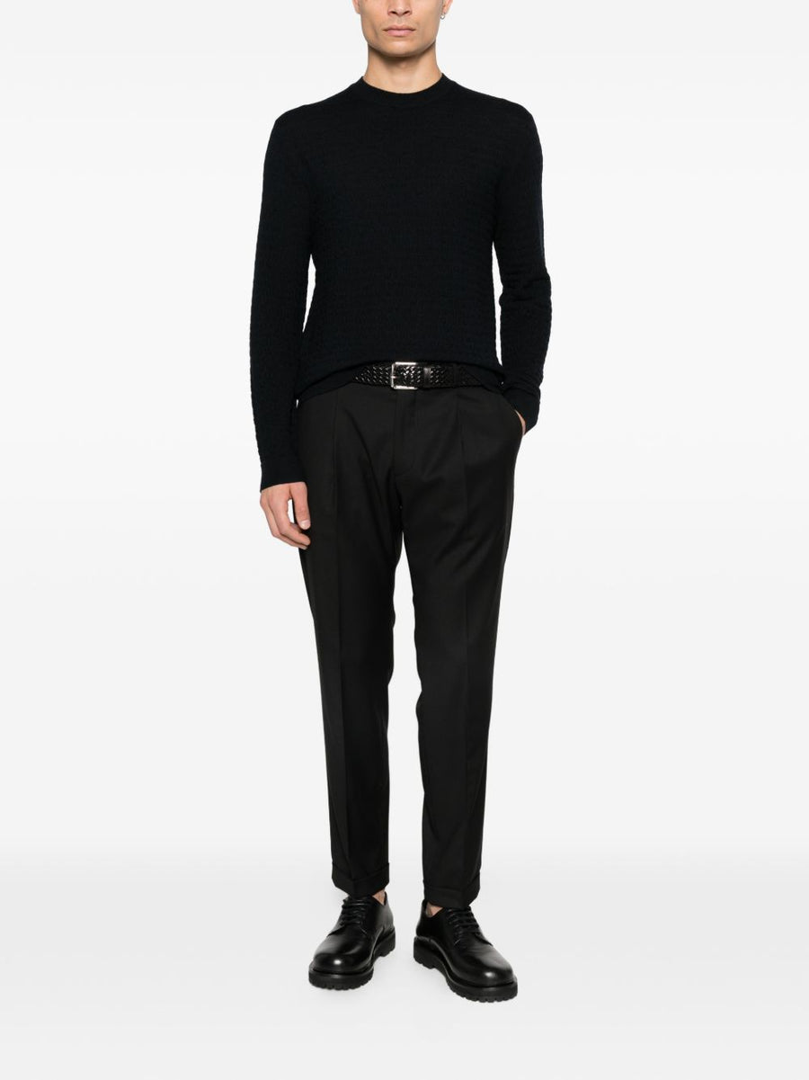 Emporio Armani Wool Crewneck Sweater For Men Navy Virgin Wool Luxury Knit Warmth