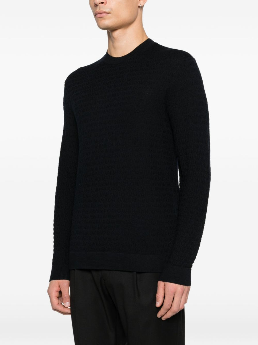 Emporio Armani Wool Crewneck Sweater For Men Navy Virgin Wool Luxury Knit Warmth
