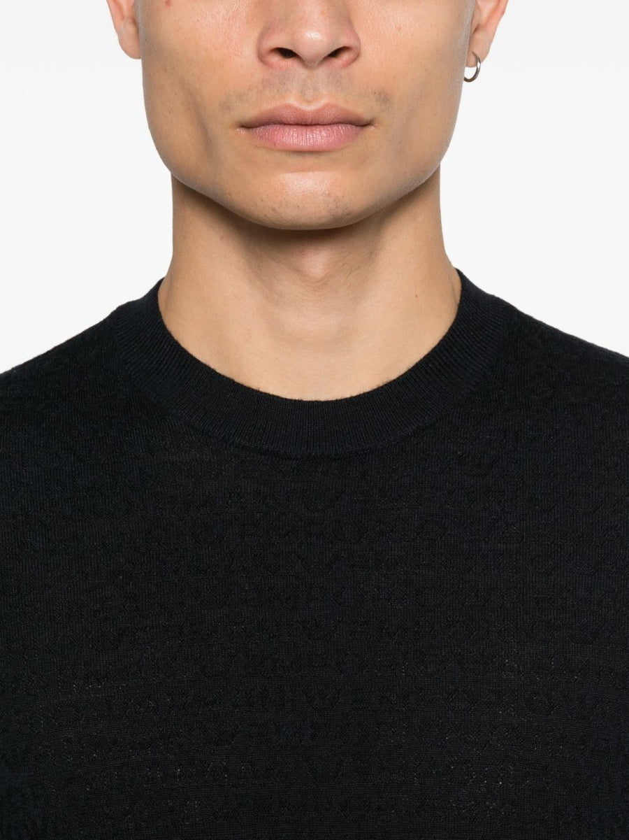 Emporio Armani Wool Crewneck Sweater For Men Navy Virgin Wool Luxury Knit Warmth