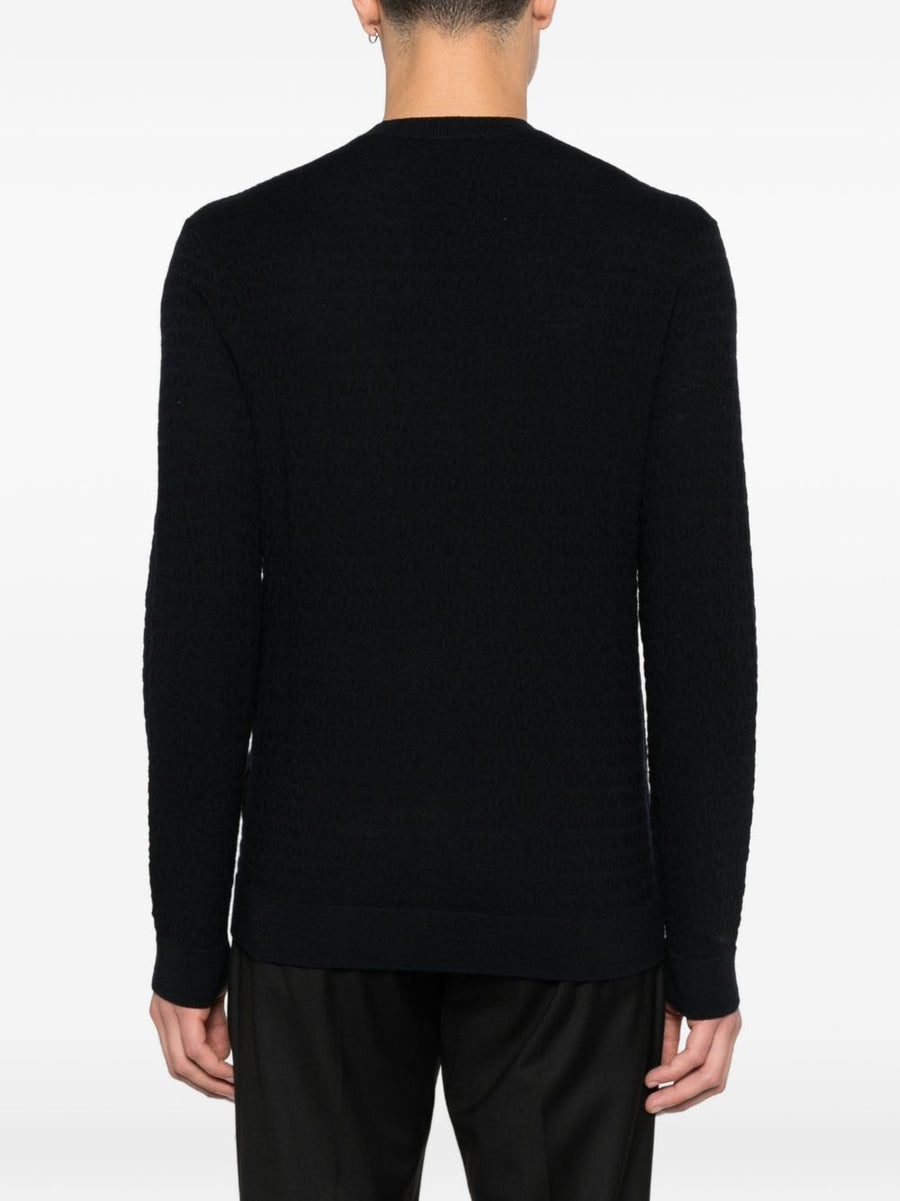Emporio Armani Wool Crewneck Sweater For Men Navy Virgin Wool Luxury Knit Warmth
