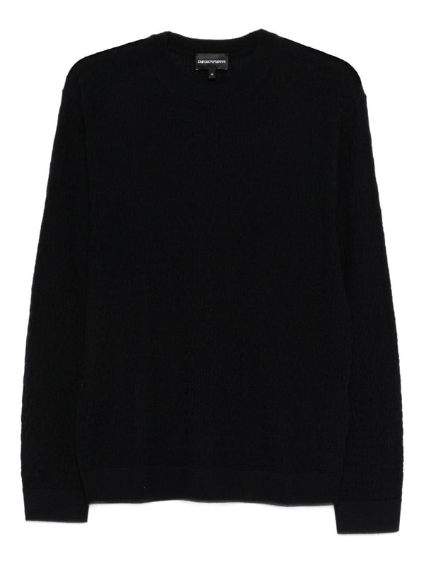 Emporio Armani Wool Crewneck Sweater For Men Navy Virgin Wool Luxury Knit Warmth