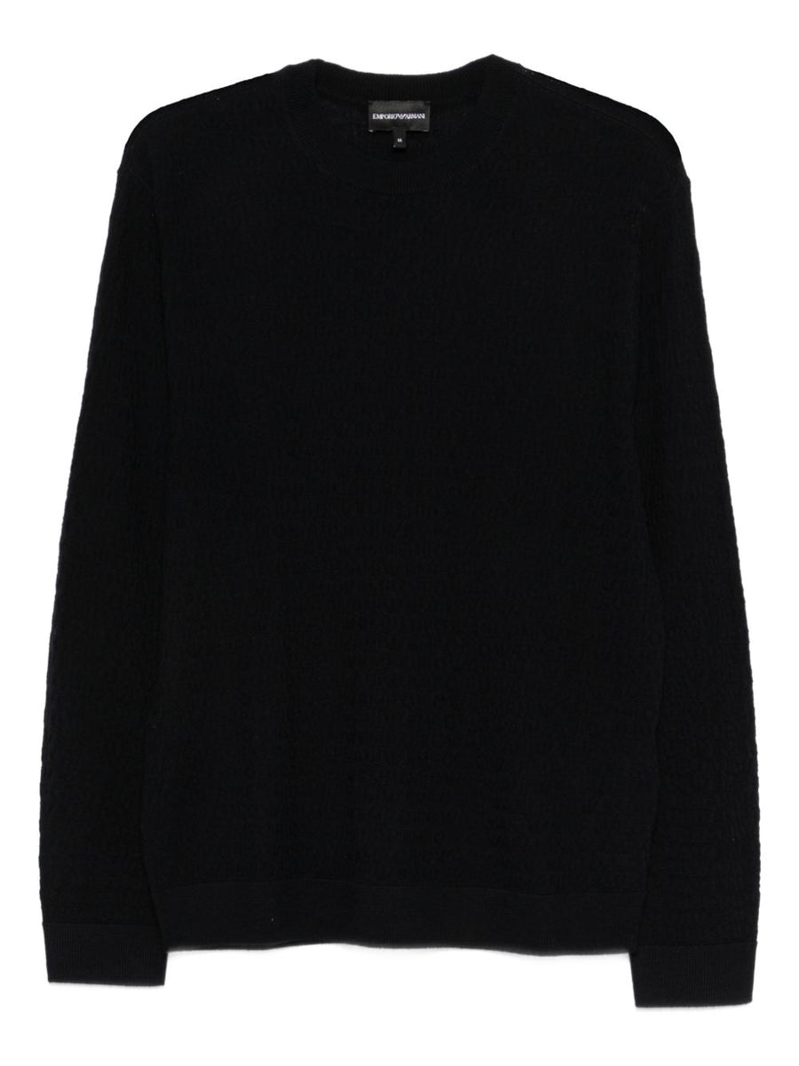 Emporio Armani Wool Crewneck Sweater For Men Navy Virgin Wool Luxury Knit Warmth