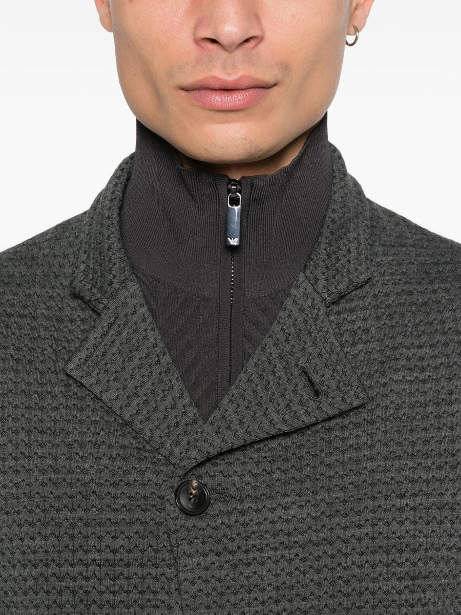 Emporio Armani Premium Wool Blend Blazer Jacket For Men Grey Textured Weave Spring Summer 2026