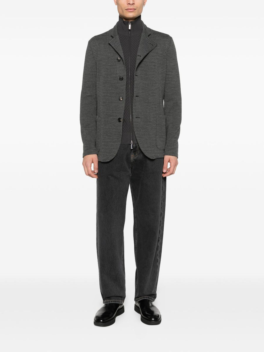 Emporio Armani Chevron Cardigan For Men Luxury Knit With Stand Collar Premium Black Layering Piece