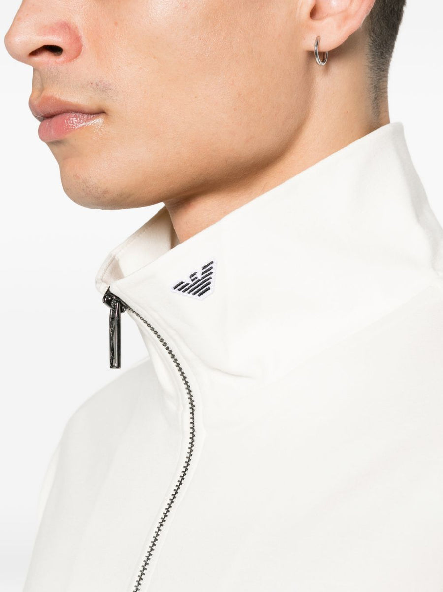 Emporio Armani Half Zip Pullover For Men, White Luxury Topwear Versatile Smart Casual Layering