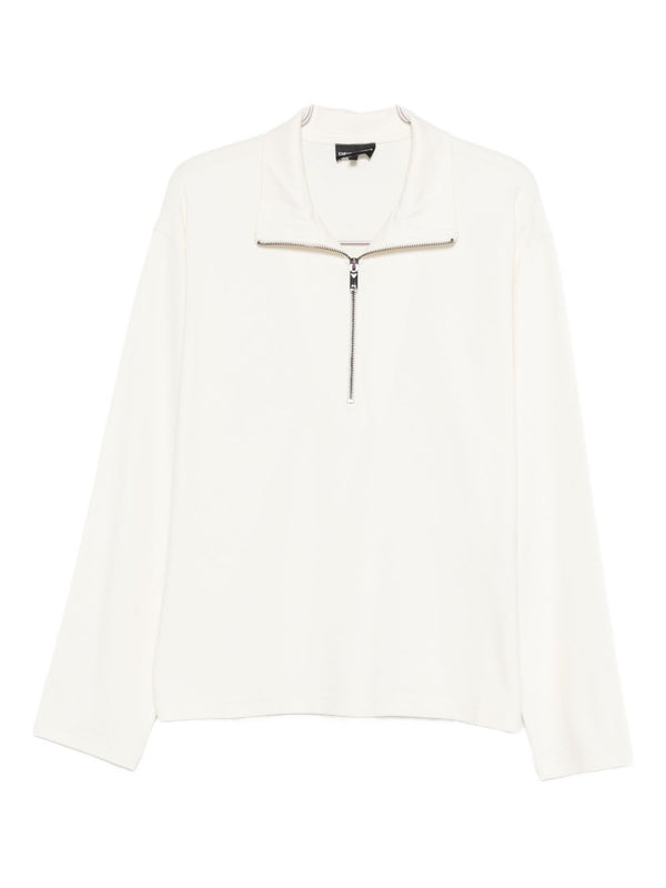 Emporio Armani Half Zip Pullover For Men, White Luxury Topwear Versatile Smart Casual Layering