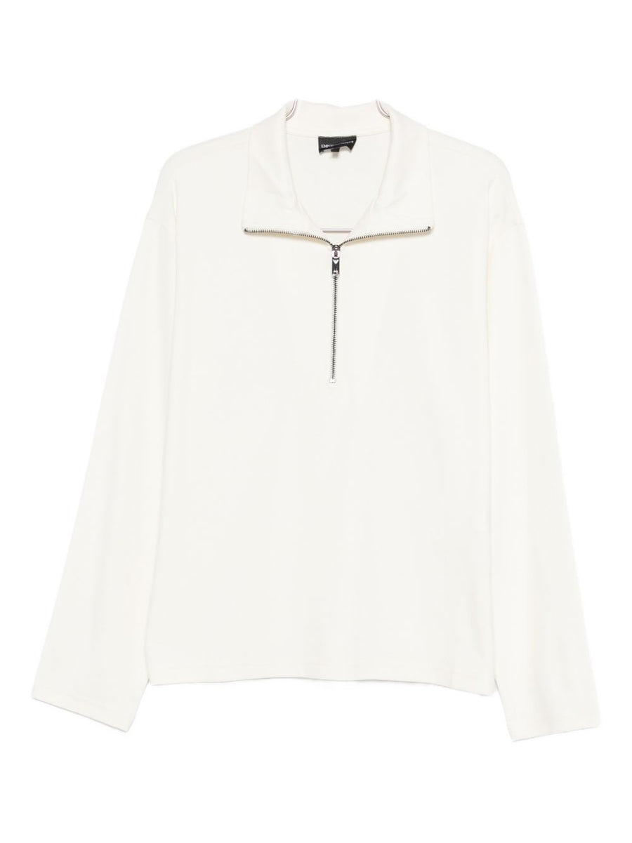 Emporio Armani Half Zip Pullover For Men, White Luxury Topwear Versatile Smart Casual Layering