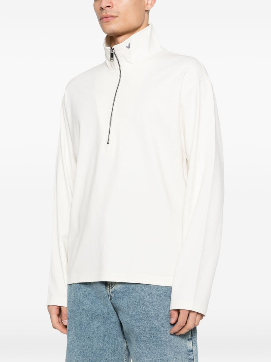 Emporio Armani Half Zip Pullover For Men, White Luxury Topwear Versatile Smart Casual Layering