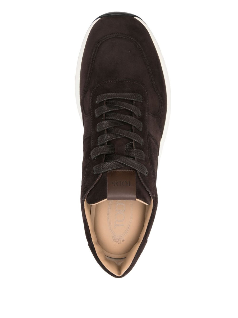 Tod S Suede Low Top Sneakers Coffee Brown Front Lace Up Calf Leather