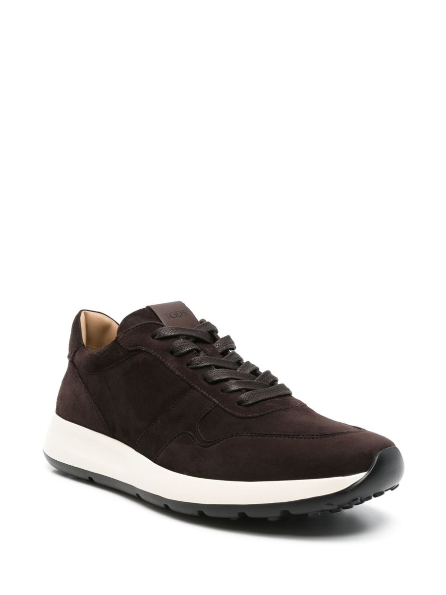 Tod S Suede Low Top Sneakers Coffee Brown Front Lace Up Calf Leather