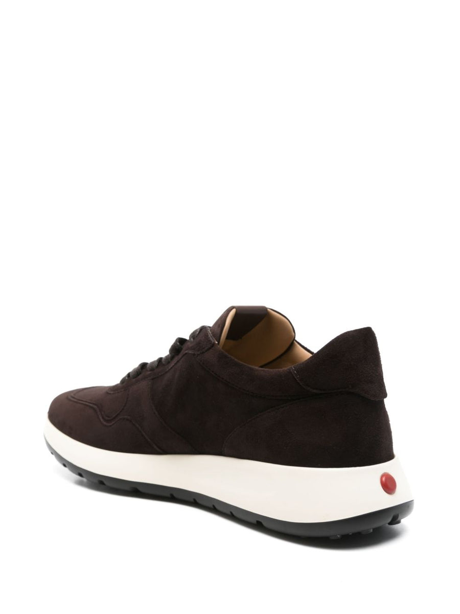 Tod S Suede Low Top Sneakers Coffee Brown Front Lace Up Calf Leather