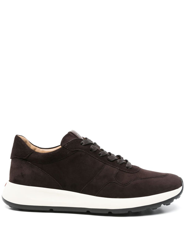 Tod S Suede Low Top Sneakers Coffee Brown Front Lace Up Calf Leather