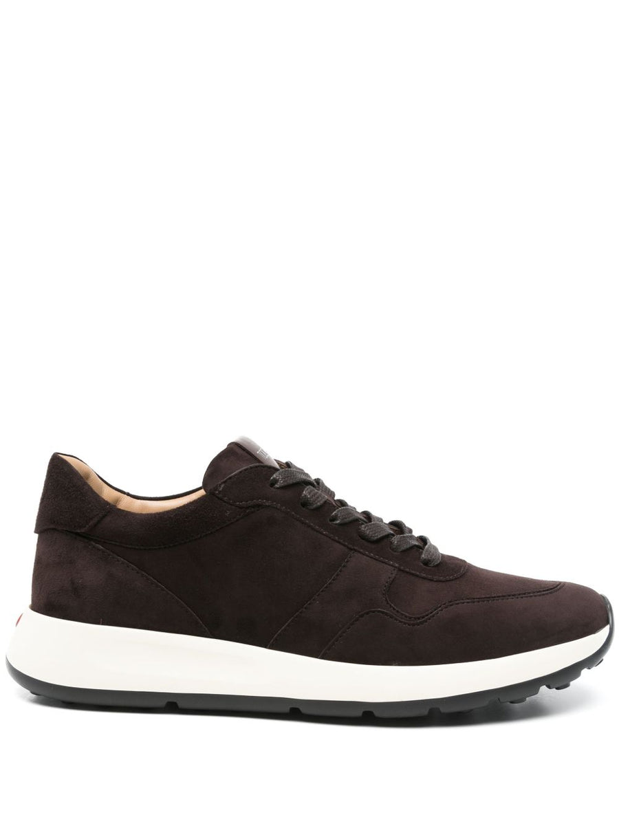 Tod S Suede Low Top Sneakers Coffee Brown Front Lace Up Calf Leather