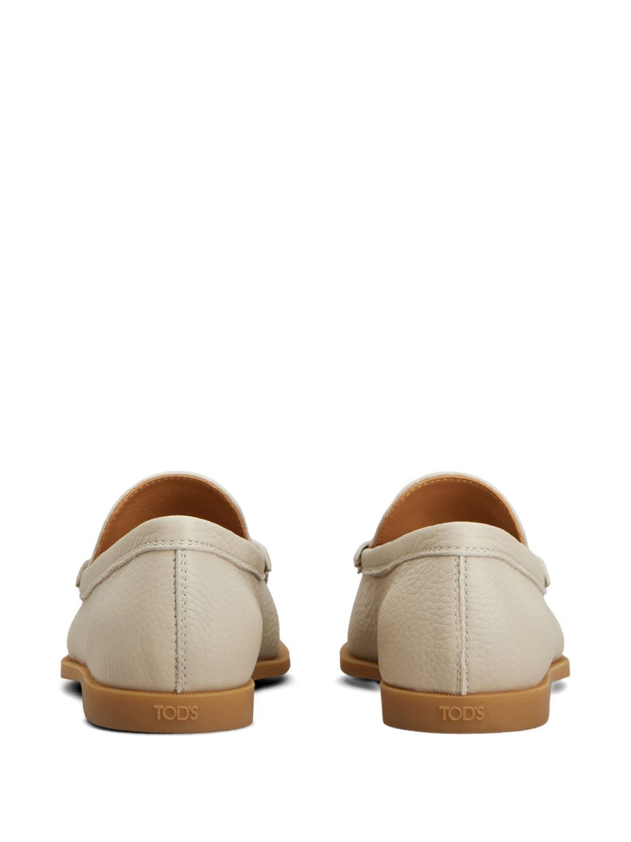 Tod's Leather Loafers For Women Beige Calf Leather Slip On With Gold Tone Hardware Timeless Topstitching