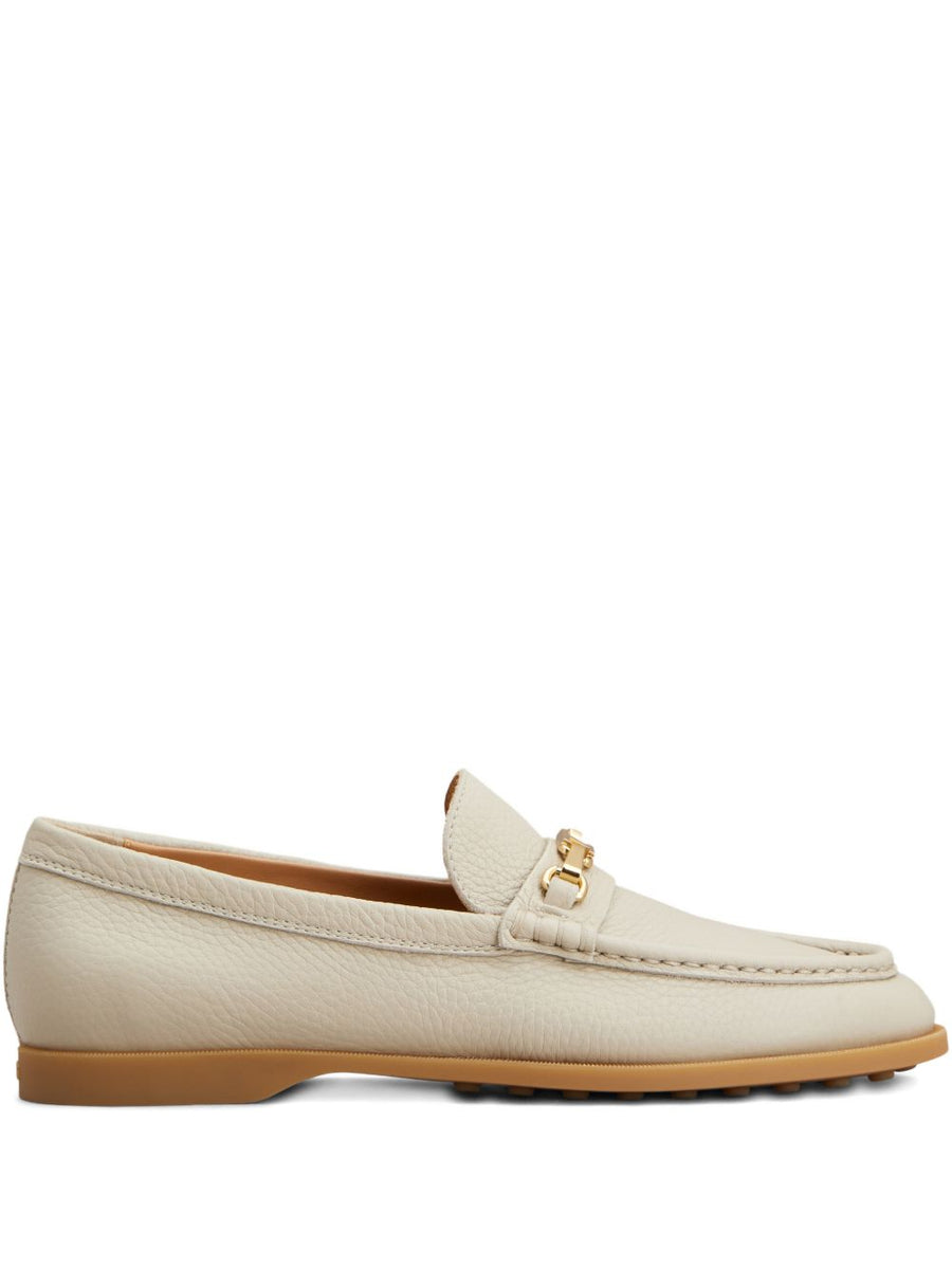 Tod's Leather Loafers For Women Beige Calf Leather Slip On With Gold Tone Hardware Timeless Topstitching