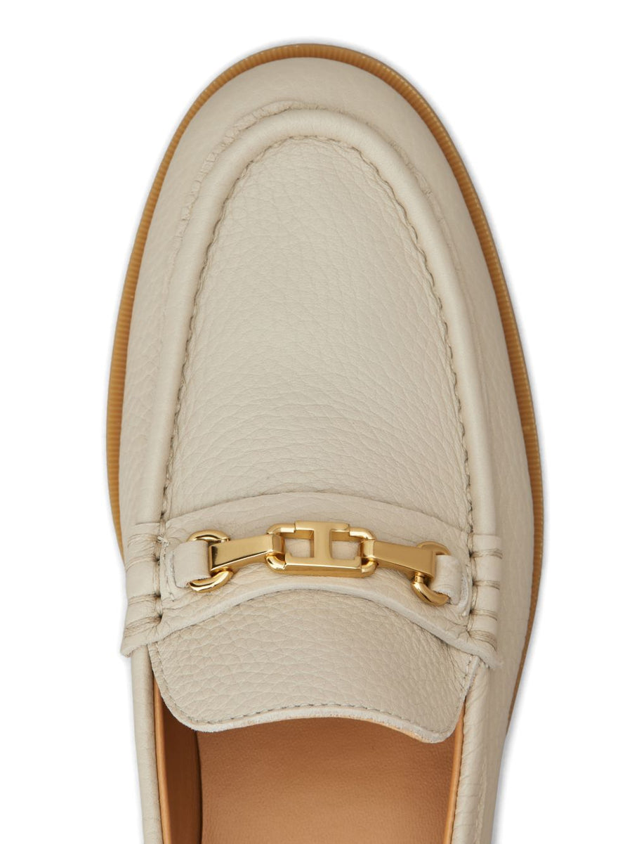 Tod's Leather Loafers For Women Beige Calf Leather Slip On With Gold Tone Hardware Timeless Topstitching