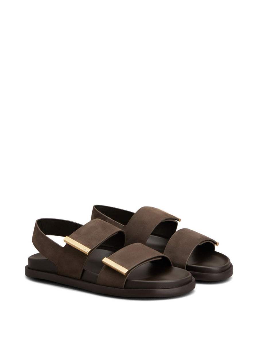 Tod's Leather Sandals For Women Calf Leather Upper Dark Brown Bar Detail Slingback 2 cm Heel Luxury