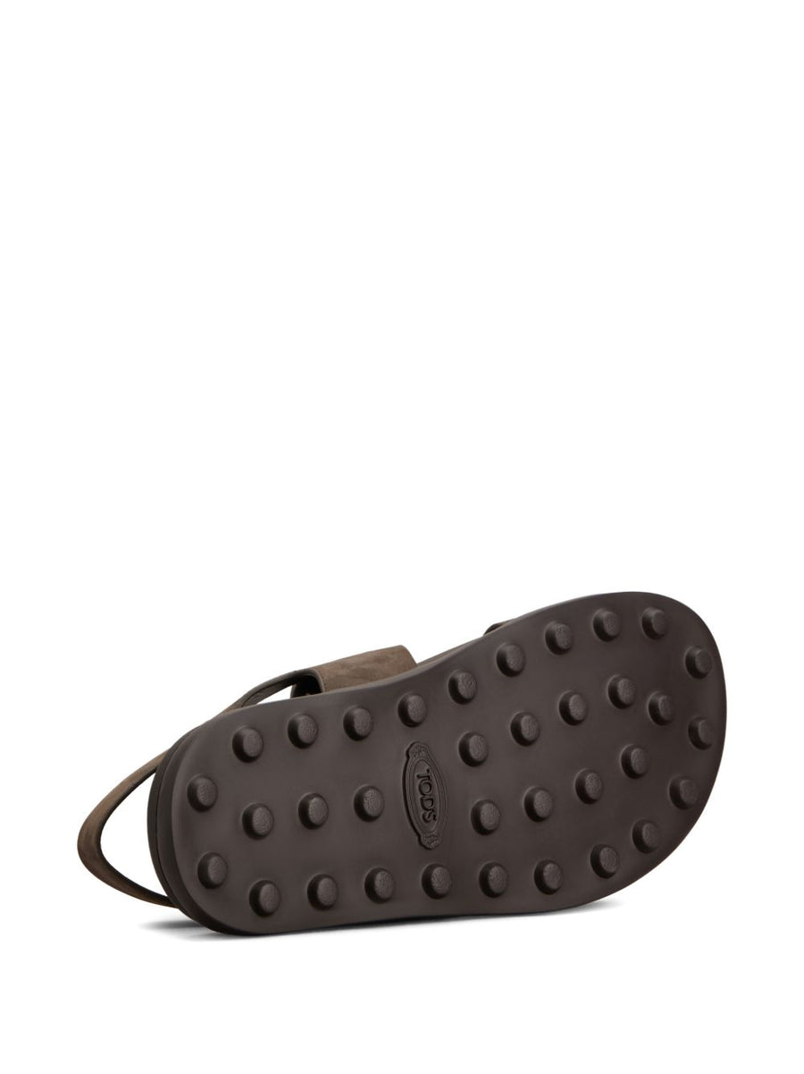 Tod's Leather Sandals For Women Calf Leather Upper Dark Brown Bar Detail Slingback 2 cm Heel Luxury