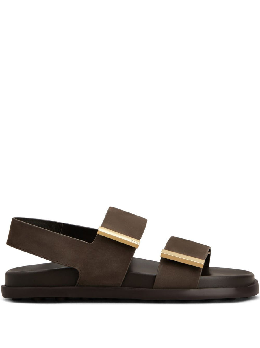 Tod's Leather Sandals For Women Calf Leather Upper Dark Brown Bar Detail Slingback 2 cm Heel Luxury