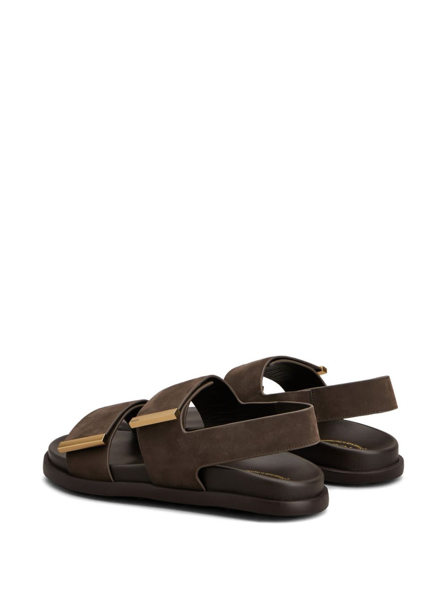Tod's Leather Sandals For Women Calf Leather Upper Dark Brown Bar Detail Slingback 2 cm Heel Luxury