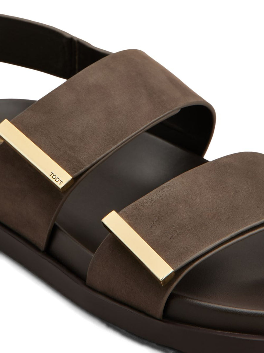 Tod's Leather Sandals For Women Calf Leather Upper Dark Brown Bar Detail Slingback 2 cm Heel Luxury