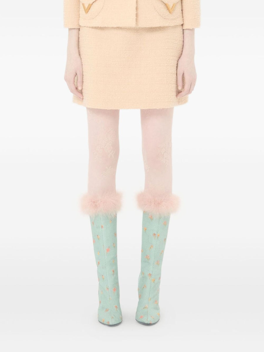 Valentino VLogo Signature Wool Skirt For Women Beige Wool Blend With Side Zip Closure