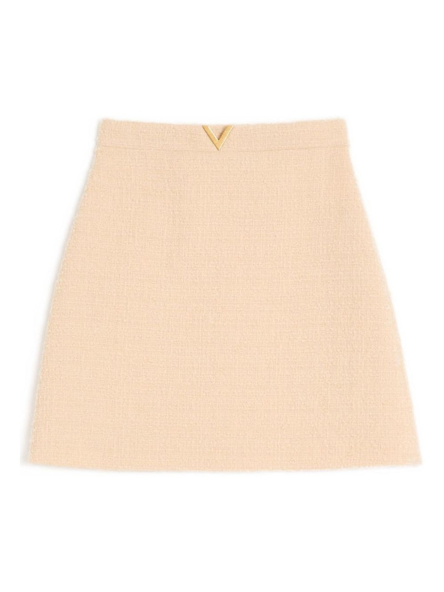 Valentino VLogo Signature Wool Skirt For Women Beige Wool Blend With Side Zip Closure