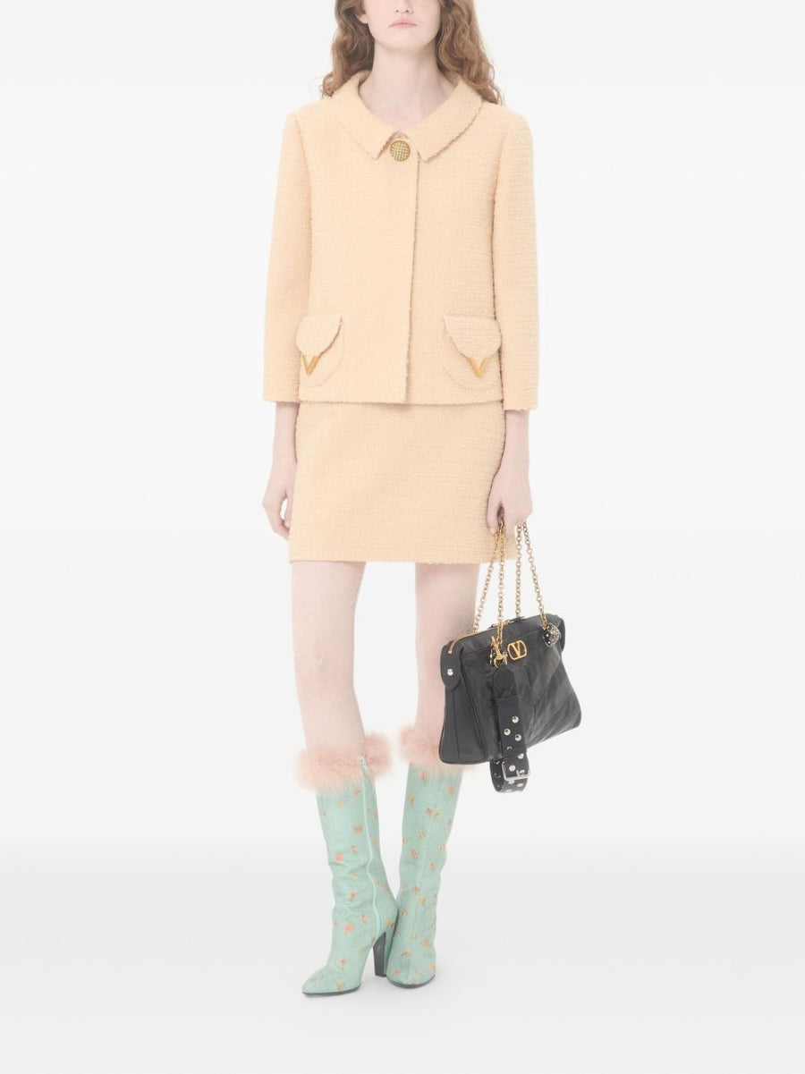Valentino VLogo Signature Wool Skirt For Women Beige Wool Blend With Side Zip Closure