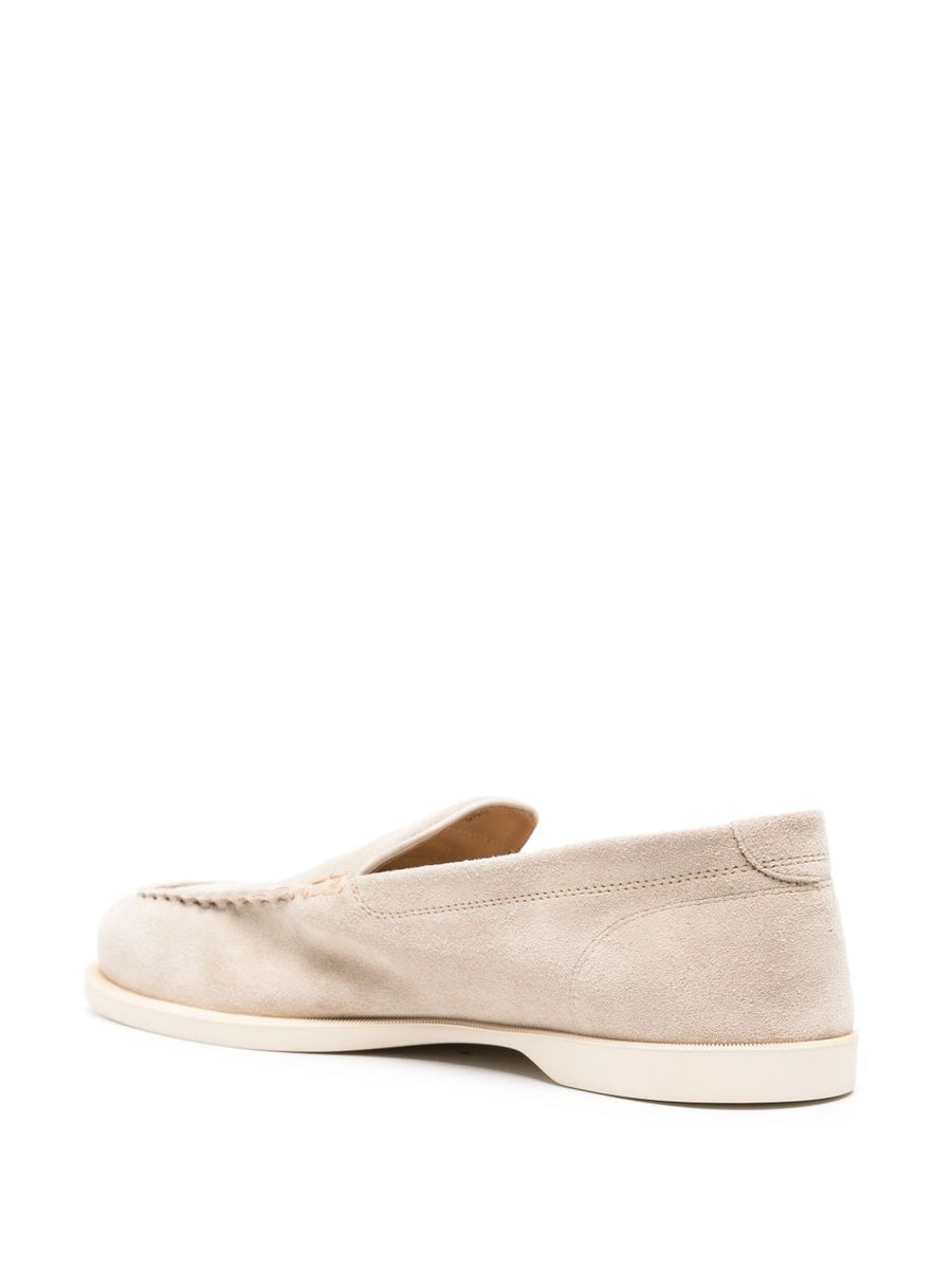 John Lobb Pace Loafers For Men Luxury Beige Calf Suede Slip On Moccasins With Penny Slot
