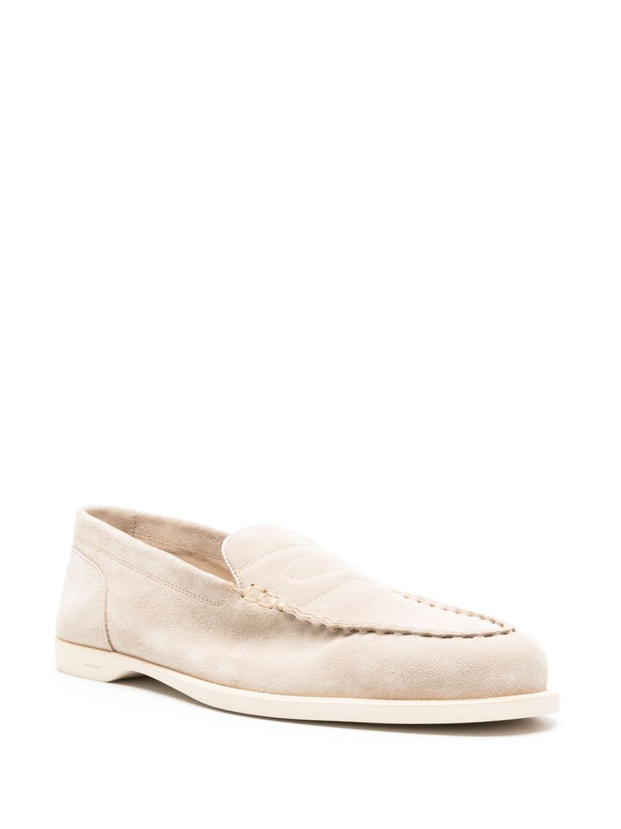 John Lobb Pace Loafers For Men Luxury Beige Calf Suede Slip On Moccasins With Penny Slot