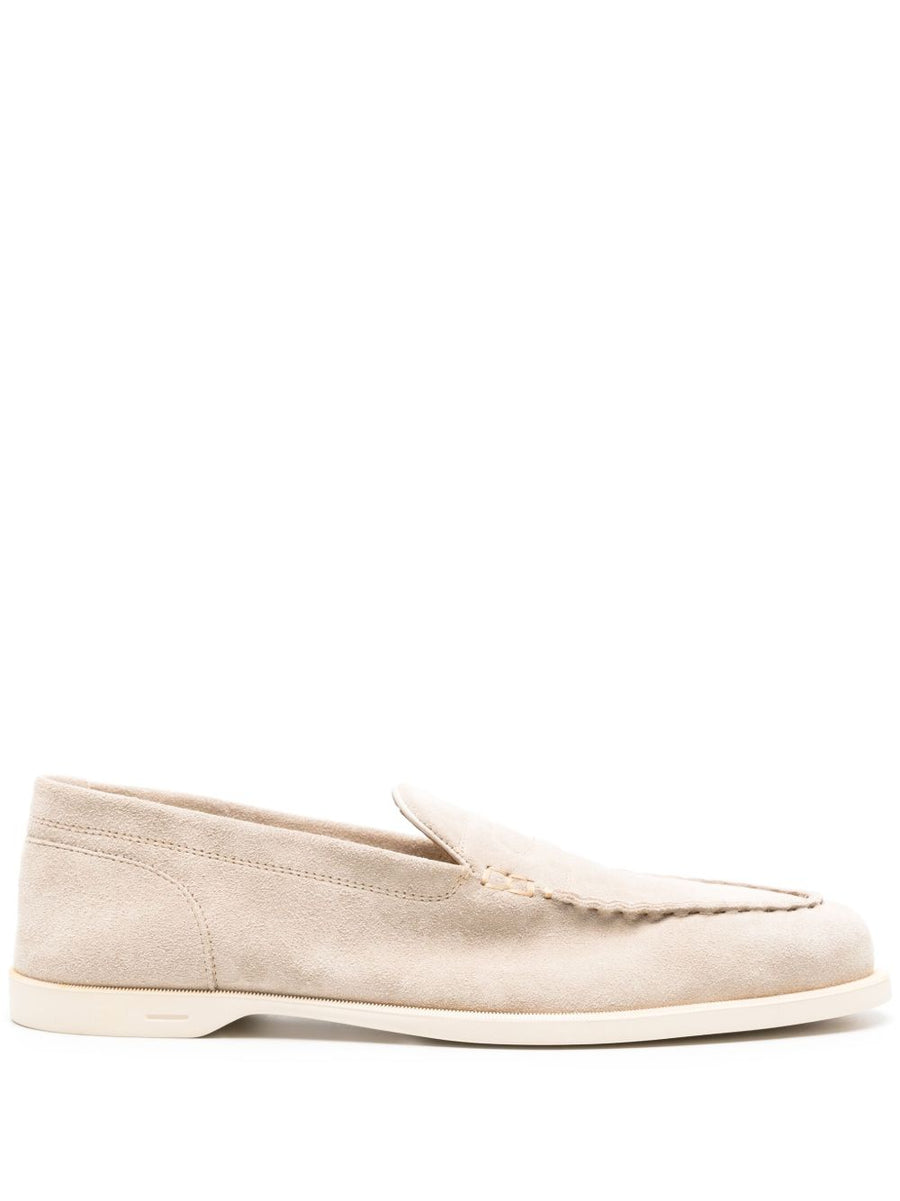 John Lobb Pace Loafers For Men Luxury Beige Calf Suede Slip On Moccasins With Penny Slot