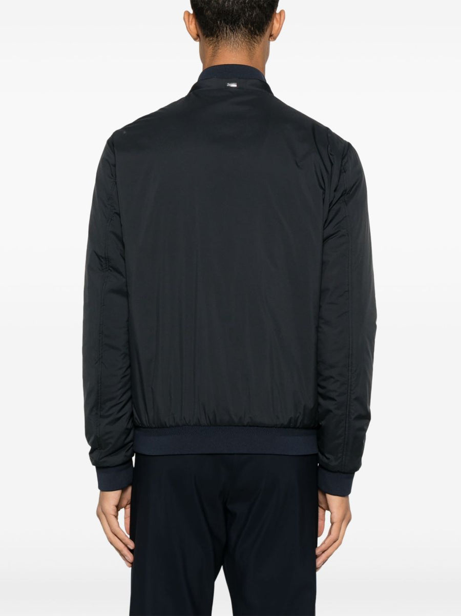 Herno Zipped Blouson Jacket Navy For Men Two Way Front Zip Pockets Polished Luxury Outerwear