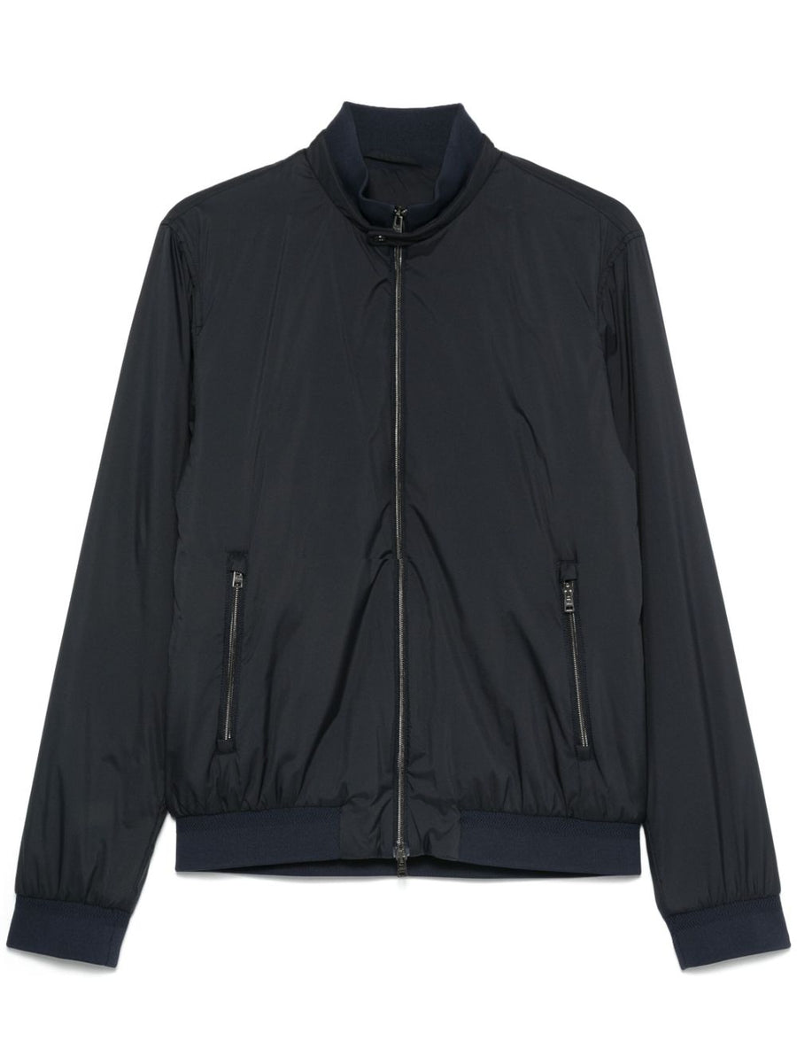 Herno Zipped Blouson Jacket Navy For Men Two Way Front Zip Pockets Polished Luxury Outerwear