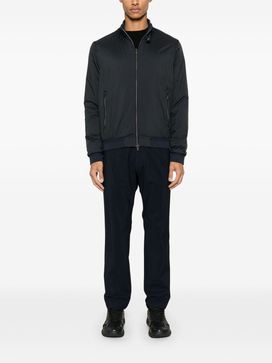 Herno Zipped Blouson Jacket Navy For Men Two Way Front Zip Pockets Polished Luxury Outerwear