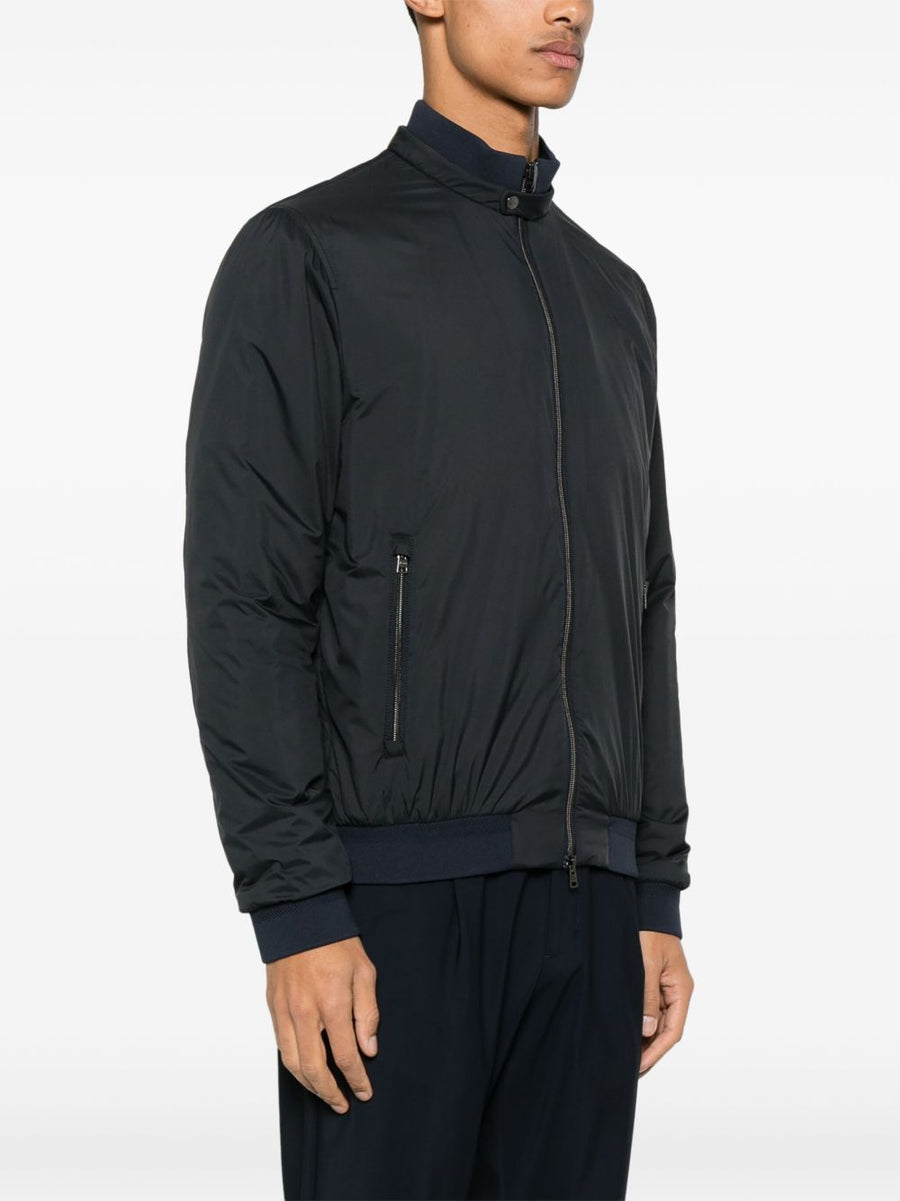 Herno Zipped Blouson Jacket Navy For Men Two Way Front Zip Pockets Polished Luxury Outerwear