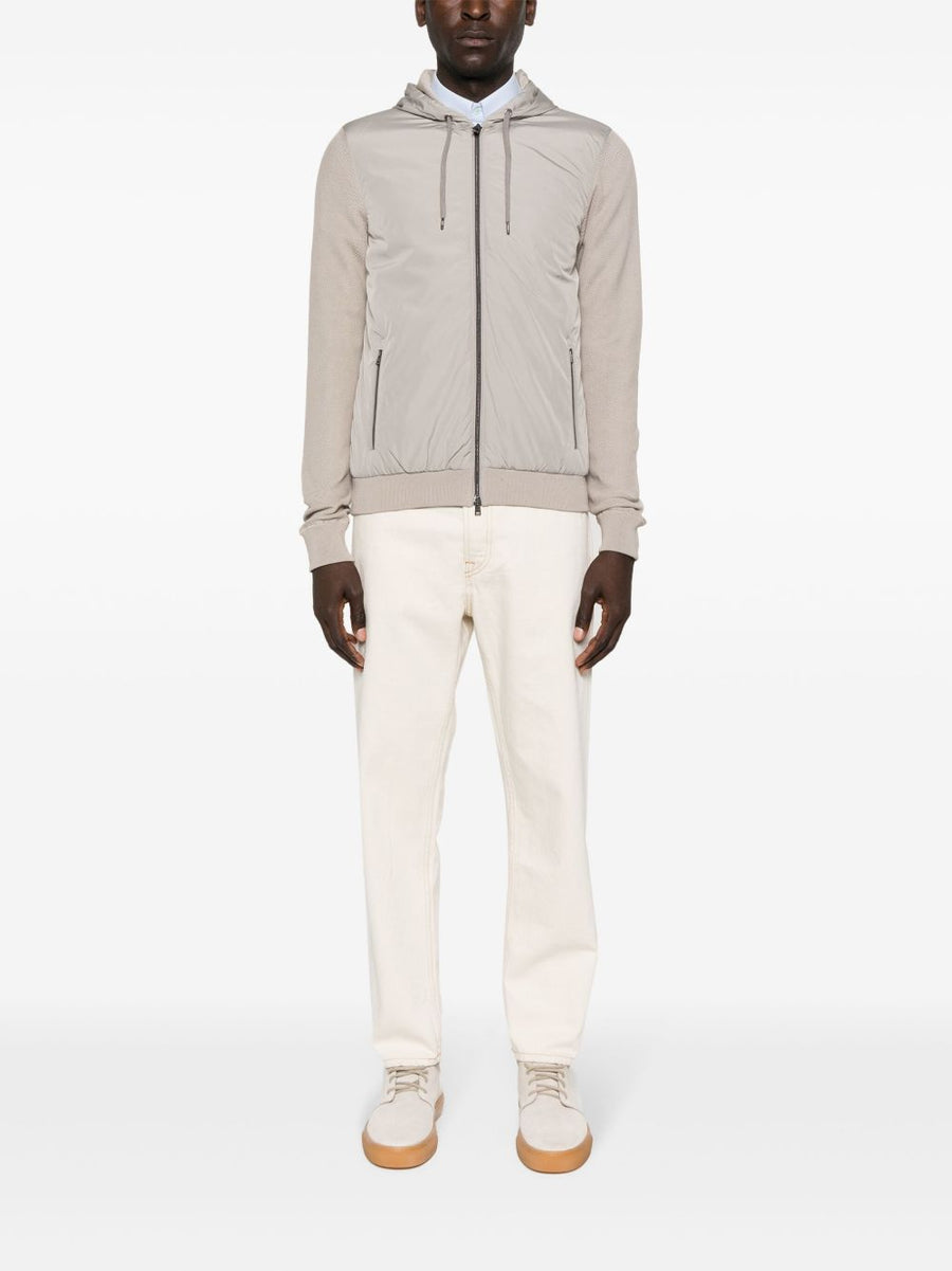 Premium Herno Padded Blouson Jacket For Men With Light Beige Color Drawstring Hood Two Way Zip