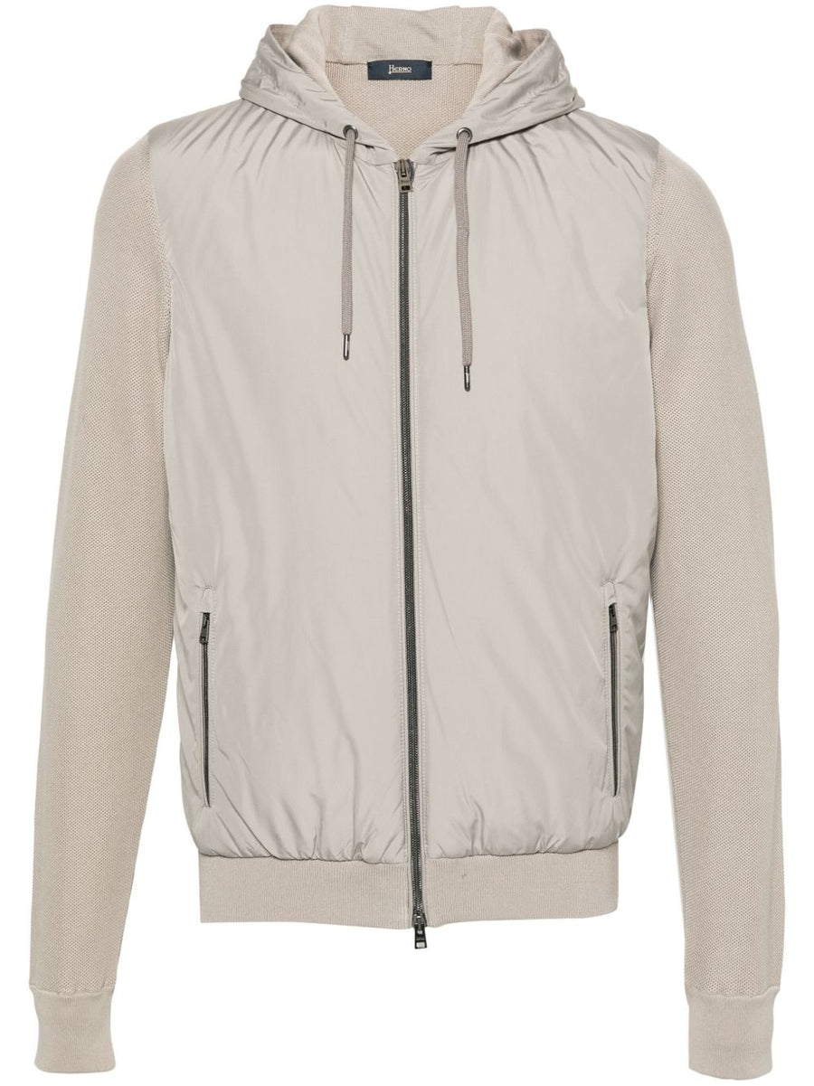 Premium Herno Padded Blouson Jacket For Men With Light Beige Color Drawstring Hood Two Way Zip