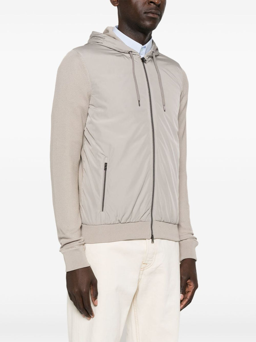 Premium Herno Padded Blouson Jacket For Men With Light Beige Color Drawstring Hood Two Way Zip