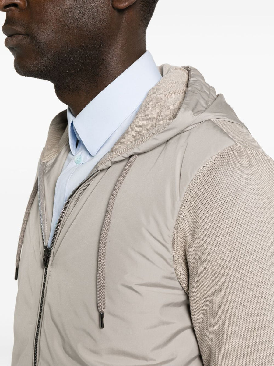 Premium Herno Padded Blouson Jacket For Men With Light Beige Color Drawstring Hood Two Way Zip